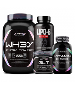 COMBO - Termogênico Lipo 6 Black - Nutrex + Whey Protein 3W 900g + Glutamina GLT Complex 300g + Vitamin C 60 Caps - Xpro Nutrition