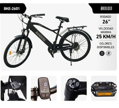 Bicicleta Eléctrica Rodado 26 okologi Rander Autonomía 30 a 50 kilómetros Color Negro - comprar online