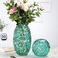 Vaso decorativo em vidro com dourado - loja online