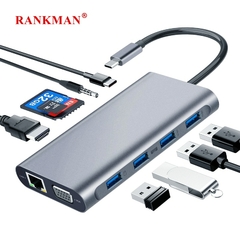 Rankman USB Tipo C Hub para RJ45 4K HDTV VGA SD TF Leitor de Cartão USB 3.0 2.0 - comprar online
