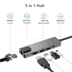 Rankman USB Tipo C Hub para RJ45 4K HDTV VGA SD TF Leitor de Cartão USB 3.0 2.0 - comprar online