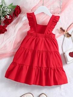 Niñas Vestido ribete con fruncido color rojo - comprar en línea