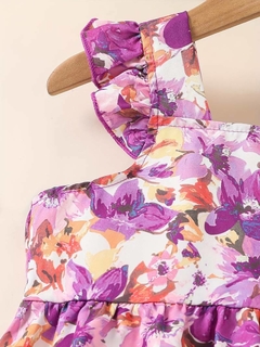 Vestido De Princesa Con Mangas De Volantes De Cuello Cuadrado Con Flores - comprar en línea