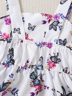 Estampado floral con mariposa Vestido de tirantes & Accesorio Sombrero - Baby Haus Mx