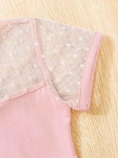 Adorable escote de malla, vestido rosa suelto - comprar en línea