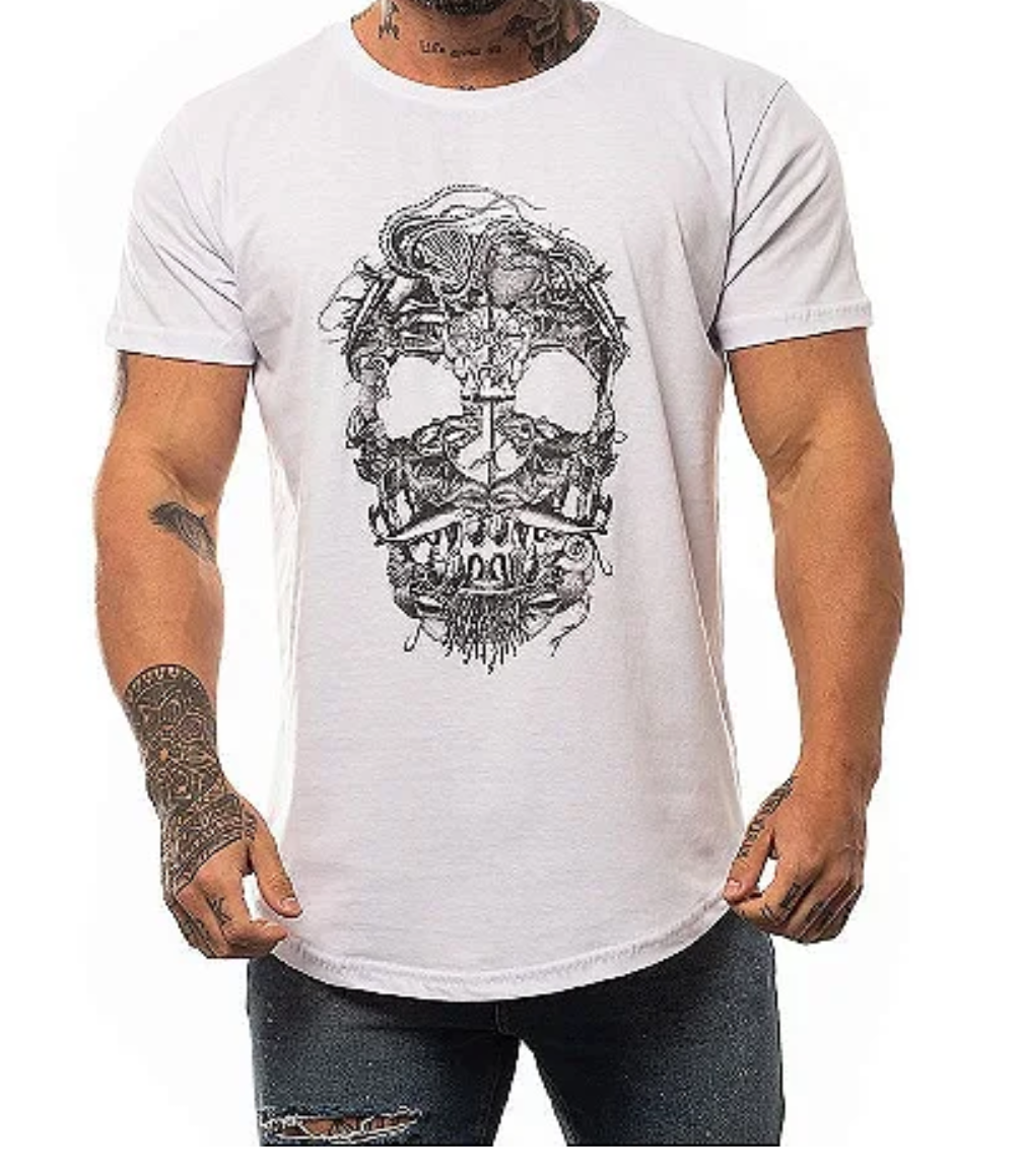 Camiseta Longline Masculina MXD Conceito Limitada Skull Sea Elements