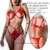 ANA CONJUNTO CON ARO, BUSTO CON ABERTURAS DE ENCAJE Y COLALESS DOBLE TIRA REGULABLE ROJO 171R