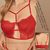 PLAYBOY CORPIÑO BUSTIER MISTRESS CON ARO DE PUNTILLA Y ARNES DE CUELLO DESMONTABLE ROJO 2414JR