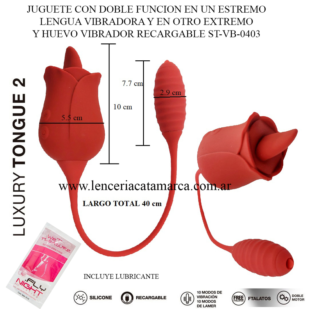 ST DOBLE ESTIMULADOR CON LENGUA VIBRADORA Y BOLA VAGINAL O ANAL RECARGABLE  ST-VB-0403