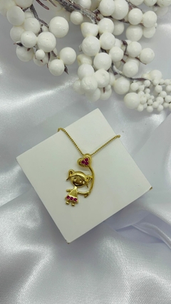 Colar Filha Balão Cristal Rosa- Ouro 18K e Ródio Branco - comprar online