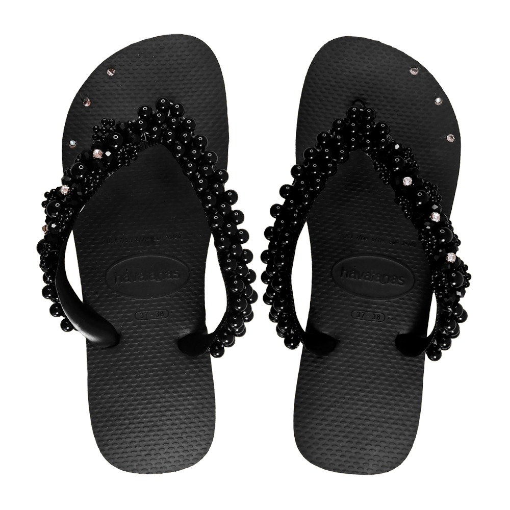 Sandalias havaianas preta deals decoradas com perola