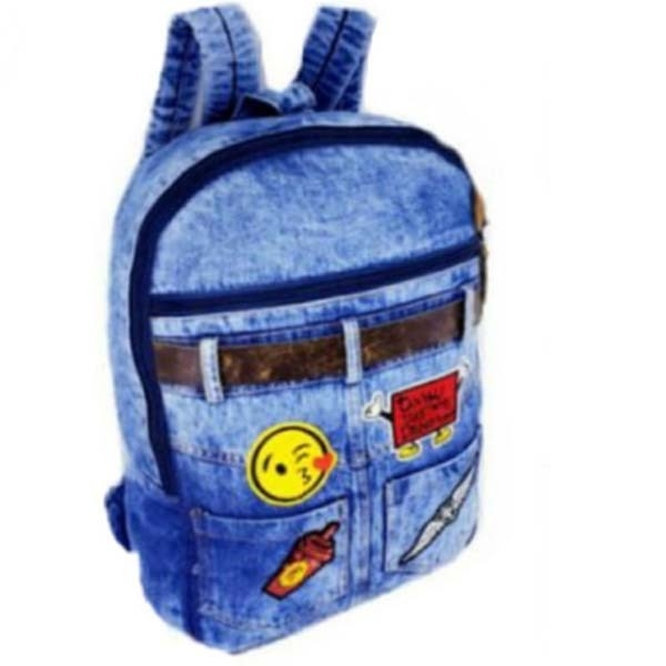 Mochila jeans com emoji cheap