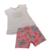 Conjunto Infantil Menina Blusa com Short Estampado Branco / Rosa