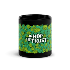 Caneca Preta In Hop We Trust - BrewBarb | Camisetas Criativas Craft beer