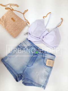 Shorts Jeans com Lycra Cós Alto (tam 40) botão wuols US299