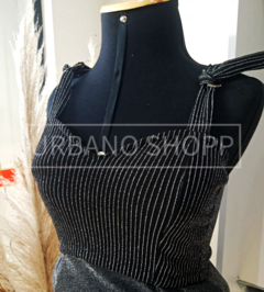 Cropped Preto e Prata c/ detalhe na alça(Tam M) US379 - Urbano Shopp