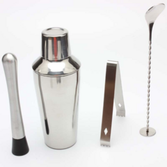 Juego Coctelera Acero Inoxidable Kit Bar Nueve Piezas Cuadrado Cromado - comprar online