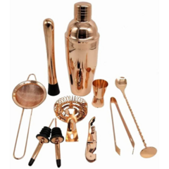 Juego Coctelera Acero Inoxidable Kit Bar Con Estante De Madera Cuadrado 11 Piezas Rose Gold - comprar online