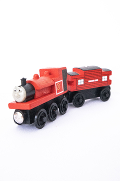 Combo Tren Scarlet + vagón Sodor Line Rojo madera - Thomas & Friends - Importado