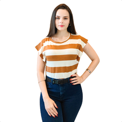 Camiseta Feminina T-shirt Muscle Tee Blusa Listrada Casual - KLIZZ