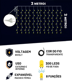 Cortina Luz De Led Fio De Fada 2x2 Bivolt 200 Leds 8 Funções na internet