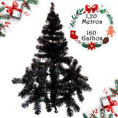 Arvore de Natal Preta 1,20m Halloween Dark 160 Galhos Linda