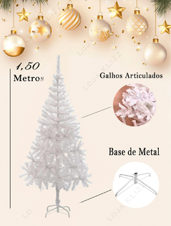 Árvore de Natal Branca 1,50 Metros 320 Galhos Pés de Metal