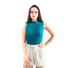 Blusa Regata Feminina Tubinho de Gola Alta Trico Garrafinha