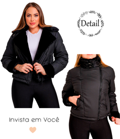 Jaqueta Puffer Feminina PU Emborrachado Casaco Forrado Pelucia Bobojaco