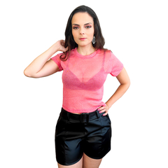 Cropped Blusa Feminina Slim Transparente Brilho Festa Moda - loja online