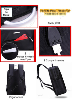 Mochila Bolsa USB Para Notebook Executiva Impermeável - loja online