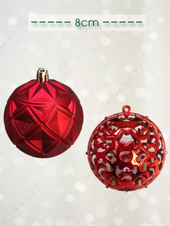 Bola de Natal 24 Un Vermelha Grande 8cm Mista Glitter Luxo - loja online