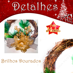 Guirlanda de Natal Decorada 30cm Flor Dourada Laço Luxo - comprar online