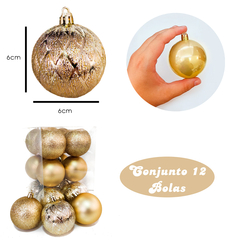 Bola de Natal Conjunto Kit 12Un Mista Decorada 6cm Glitter - KLIZZ