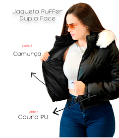 Jaqueta Feminina Dupla Face Puffer Couro PU Casaco Blusa de Frio - comprar online