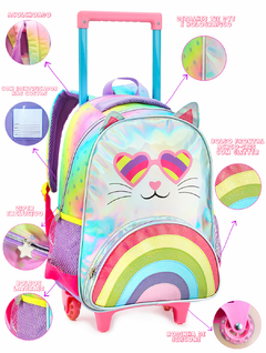 Kit Mochila de Rodinhas Infantil Escolar Arco Íris Glitter na internet