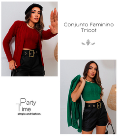 Conjunto Feminino Tricot Twin Set Cropped Casaco Suéter na internet