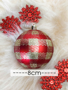 Bola de Natal 35 Un Vermelha Grande 8cm Mista Glitter Luxo - comprar online