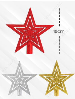 Ponteira Para Arvore de Natal Estrela Vazada 18cm Glitter - comprar online
