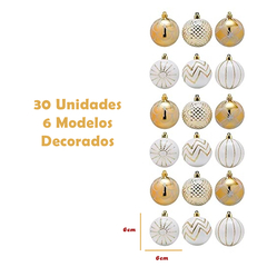 Bola De Natal 30 Unidades Decoradas 6cm Mista Glitter Decoração - KLIZZ