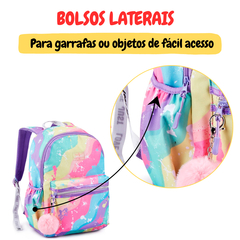 Imagem do Mochila Escolar Bolsa Juvenil Feminina Colorida Tie Dye Love