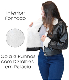 Jaqueta Feminina Couro Casaco Pelúcia Teddy Blusa Courino - KLIZZ