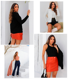 Conjunto Feminino Tricot Twin Set Cropped Casaco Suéter - loja online