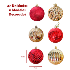 Bola de Natal 27 Un Grande 8cm Mista Glitter Decorada Luxo - KLIZZ