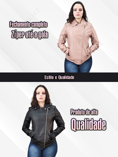 Jaqueta Feminina de Couro Rosa Tina Slim Casaco Impermeável - comprar online