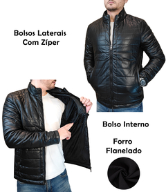 Jaqueta Couro Masculina Bobojaco Forrado Impermeável Slim na internet