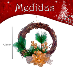 Guirlanda de Natal Decorada 30cm Flor Dourada Laço Luxo na internet