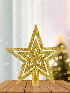 Ponteira Para Arvore de Natal Estrela Vazada 18cm Glitter - KLIZZ