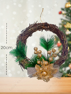 Guirlanda de Natal Decorada 20cm Flor Dourada Laço Luxo - loja online