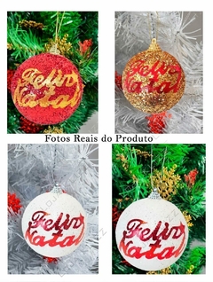 Bola de Natal Grande 8cm Glitter Colors Palavras Feliz Natal - loja online